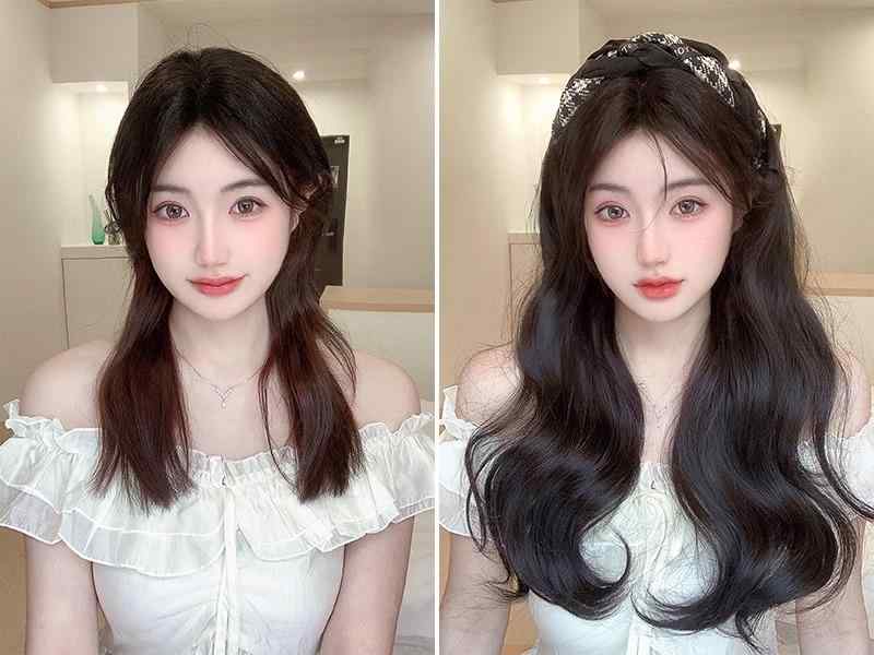 ウィッグ レディース カチューシャ一体型 フルウィッグ ロング 自然 シームレス 耐熱 人工毛 大波 ストレート 水波 ラムロール イメチェン 普段使い 黒 ブラウン系