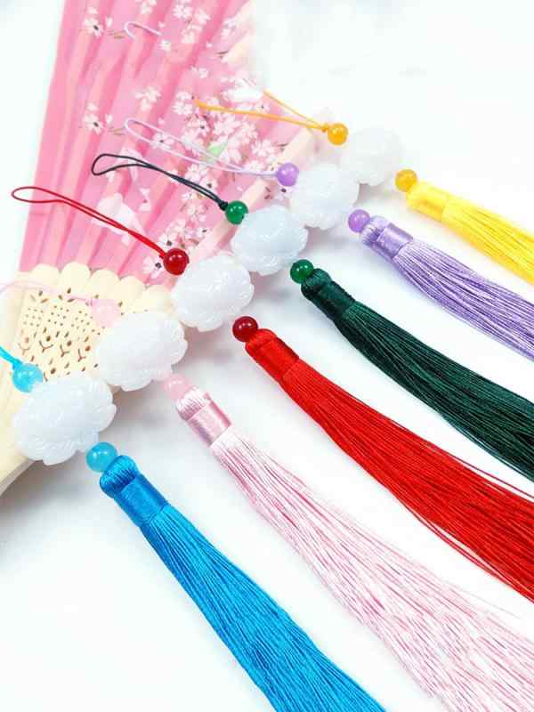 チャーム キッズ 子供用 漢服 チャイナドレス 古風 宮廷風 ミニ タッセル グラデーション うちわ 瑠璃 ..