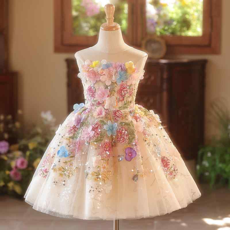 楽天フロントップ楽天市場店ワンピース キッズ 女の子 フレンチスタイル 誕生日 花柄 ふわふわ チュール ショート丈 フラワーガール 発表会 ピアノ 演奏会 プリンセスライン ノースリーブ ラウンドネック