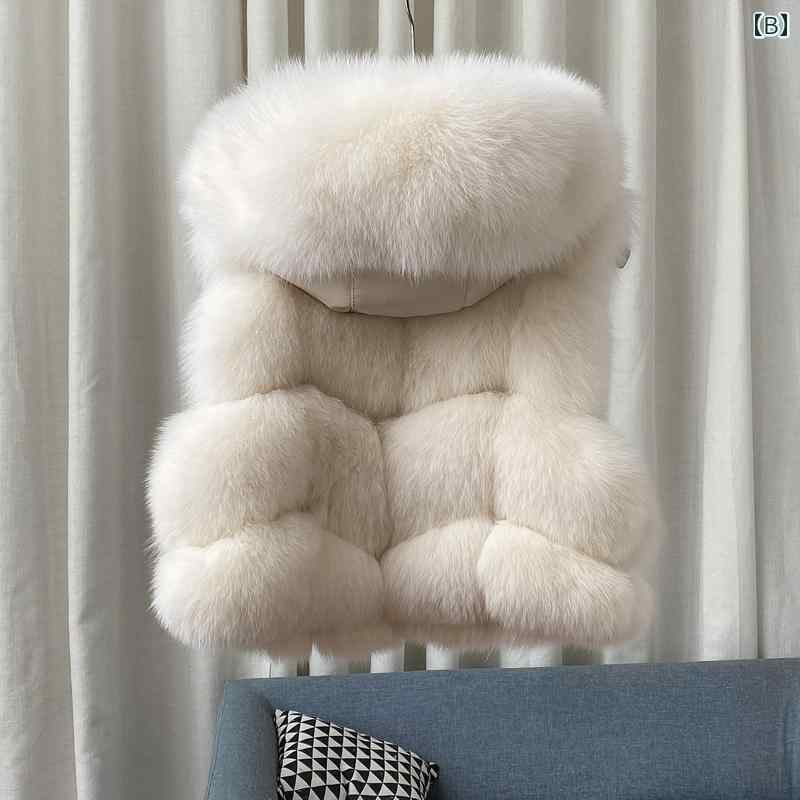 ベスト ジレ レディース ハイウエスト リアルフォックスファー ショート丈 フード付き 小柄サイズ 親子 秋冬 通勤 カジュアル 3