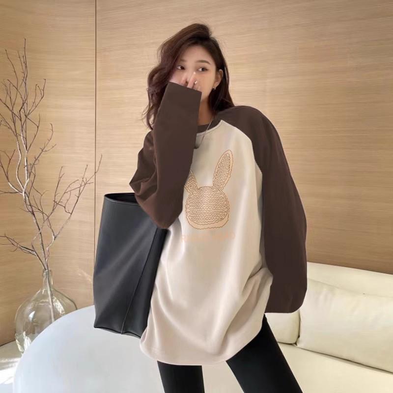 マタニティウェア レディース チュニック丈 長袖 ラグランスリーブ トップス クルーネック 切り替え ウ..