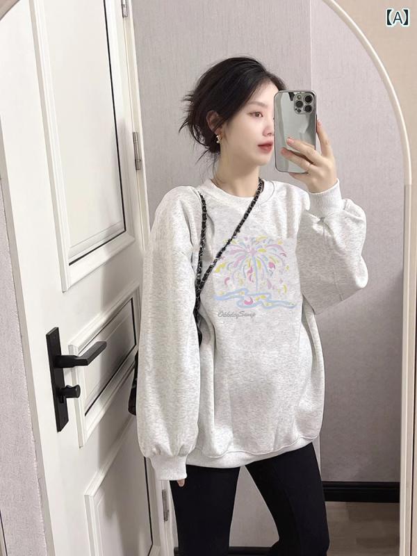 スウェット マタニティ レディース 妊婦用 トップス 長袖 ゆったり 大きいサイズ ビッグシルエット 春秋 白灰 オフホワイト グレー 綿 外出着 普段使い