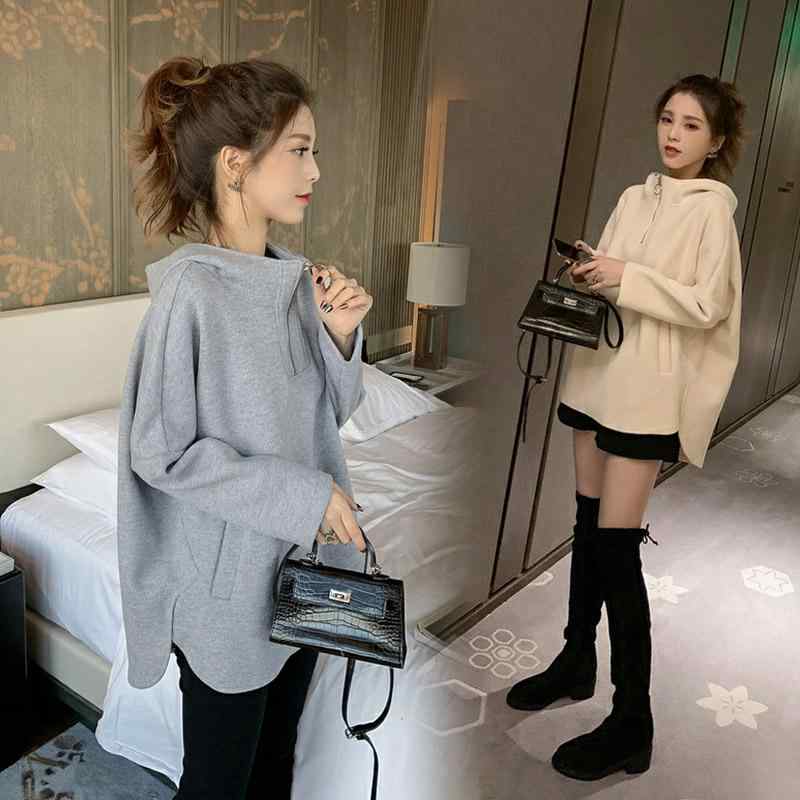 ・スタイル: 韓国・シーン: 日常・アイテム: スウェットワンピース・袖丈: 長袖・素材: 綿・丈: ミディ丈・ネックライン: クルーネック・柄: 無地・サイズ展開: M, L, XL, XXL・カラー展開: グリーン, アプリコット, グレー, ピンク