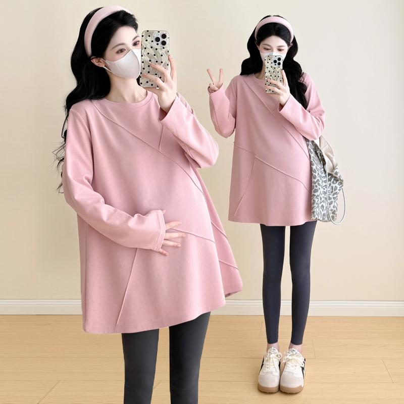 スウェット マタニティ ゆったり オーバーサイズ 春秋 長袖 ラウンドネック フードなし トップス 綿 コ..