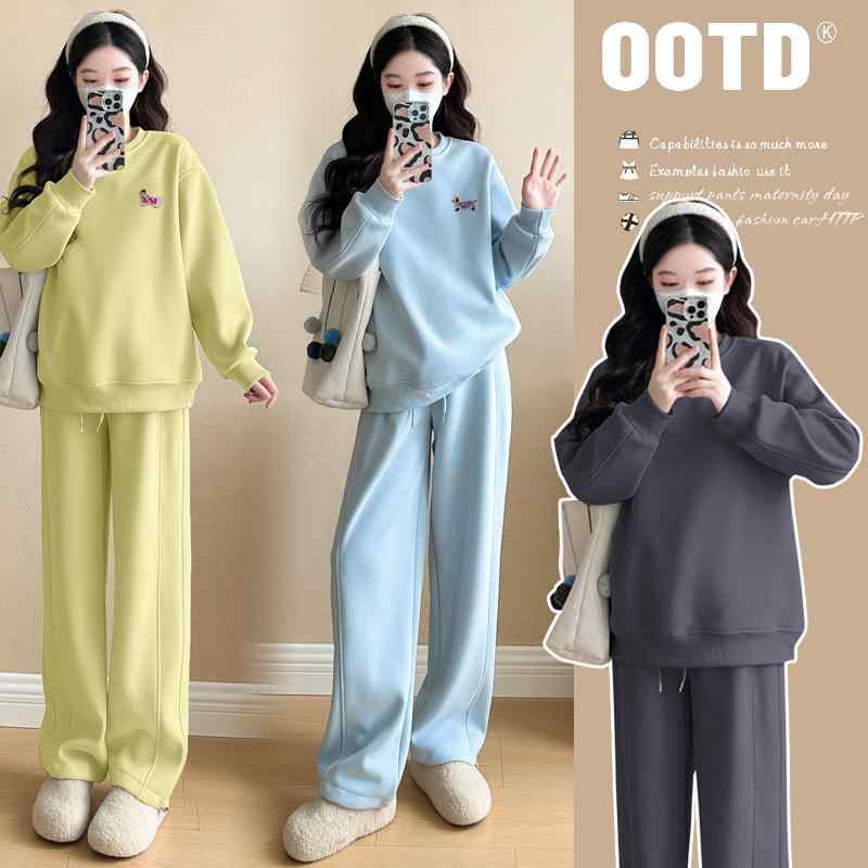 セットアップ マタニティ レディース 秋冬 裏起毛 厚手 保温 暖かい 防寒 ゆったり ルーズ ハイウエス..