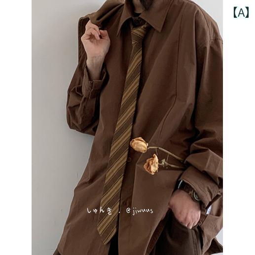 ネクタイ メンズ レディース ユニセックス 四季 和風 レトロ ヴィンテージ風 スクールスタイル 学生服 ストライプ柄 カーキ 手結び 万能 汎用 カジュアルスタイル ファッション小物 服飾雑貨 アクセサリー