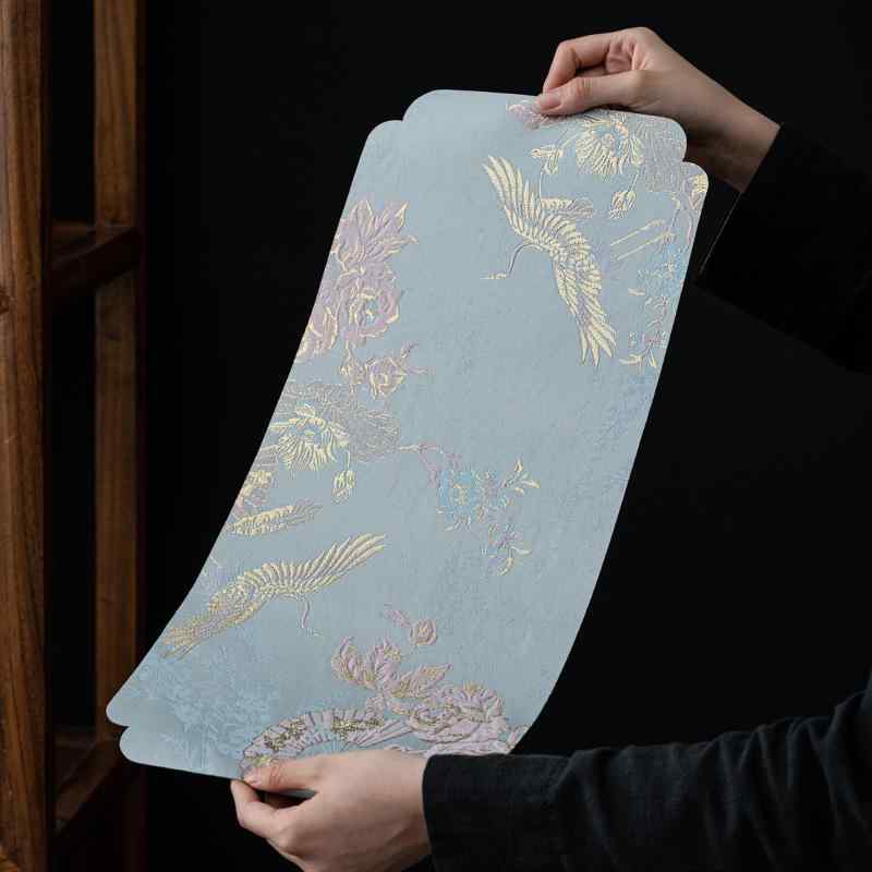 ティーマット チャイナ風 茶席 浮き彫り 金糸織り 両面 リバーシブル 禅 レトロ ポット コースター 布 ファブリック 普段使い おもてなし インテリア 鳥 花柄 青 ピンク
