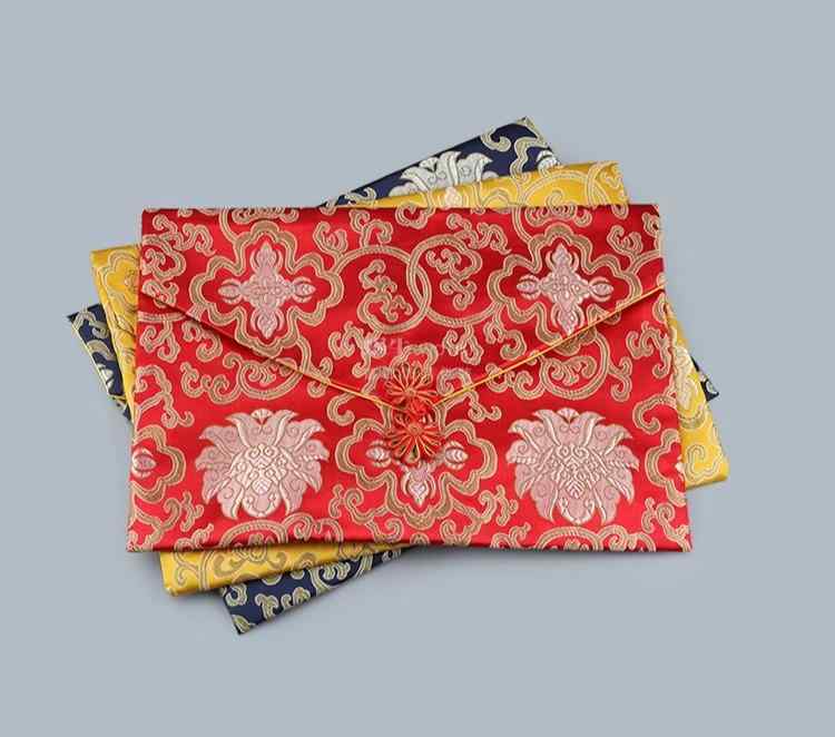 経本入れ 収納袋 メンズ レディース 赤 青 黄 祥雲柄 チャイナボタン フラップ式 錦織 エスニック 和風..