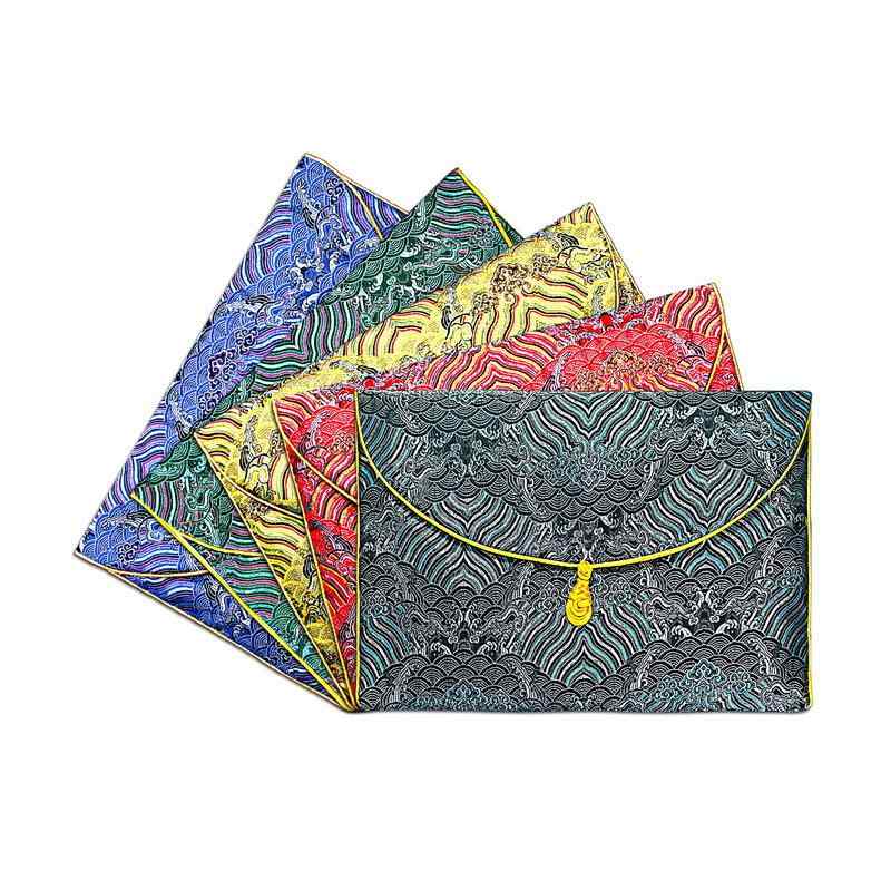 経本入れ 収納袋 チベット風 二層 大容量 写経用品 御朱印帳ケース 仏具 ポーチ 巾着 バッグ 布製 黄 ..