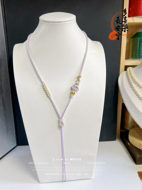 ネックレス メンズ レディース 春 手編み 長さ調節可能 翡翠 ゴールドペンダント用 桃の花結び ロング..