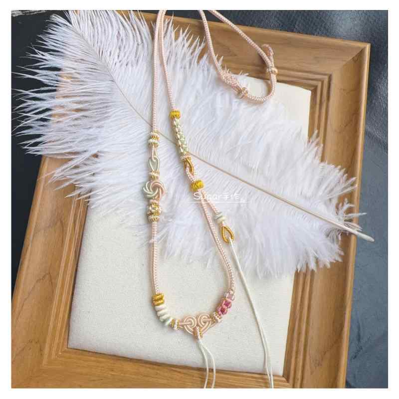 ネックレス メンズ レディース 大人用 子供用 ペンダント ロープ マンダラ結び 桃の花 八つ編み 綿麻 ..