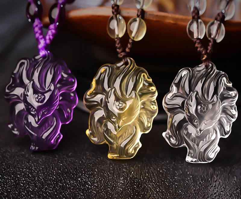 Necklaces, Pendants - ネックレス メンズ レディース アメジスト 狐 キツネ ペンダント クリスタルチャーム アニマルモチーフ 黄 白 紫 普段使い プレゼント アクセサリー エスニック