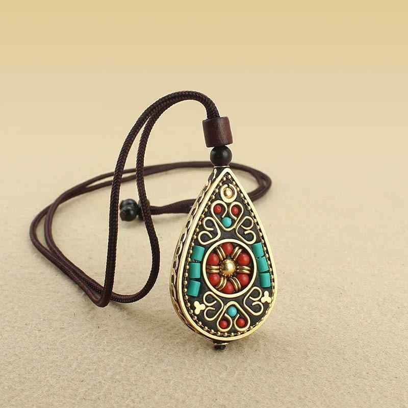 Necklaces, Pendants - ネックレス レディース アクセサリー レトロ 民族調 ネパール ペンダント 中国風 ロング おしゃれ 普段使い お出かけ カジュアルスタイル 合金 ハート レッドドロップ