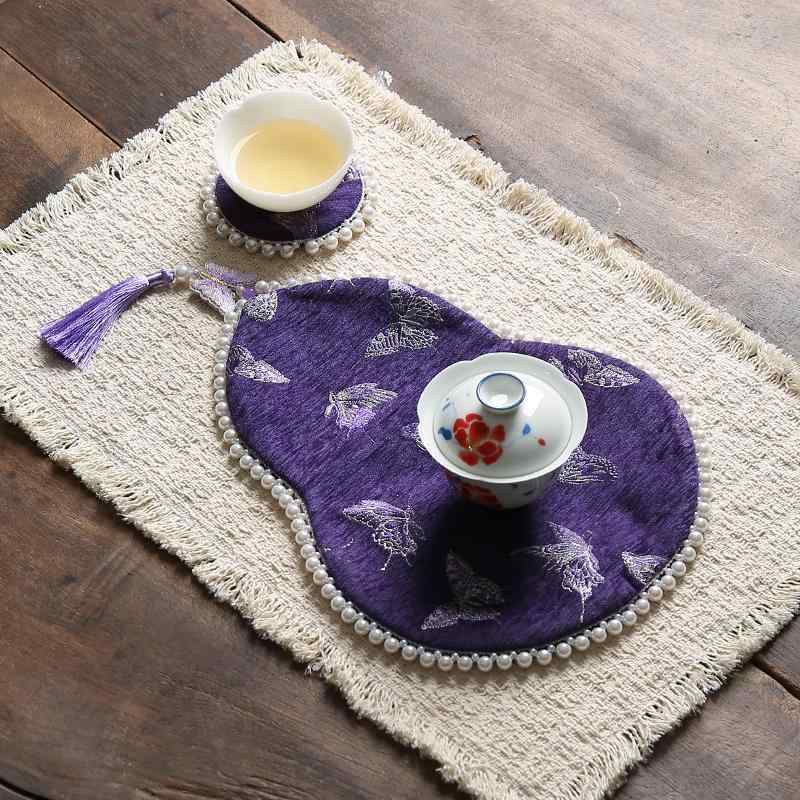 ティーマット チャイナ風 コースター レディース おしゃれ フロッキー加工 ジャガード 断熱 防水 丸型 ..