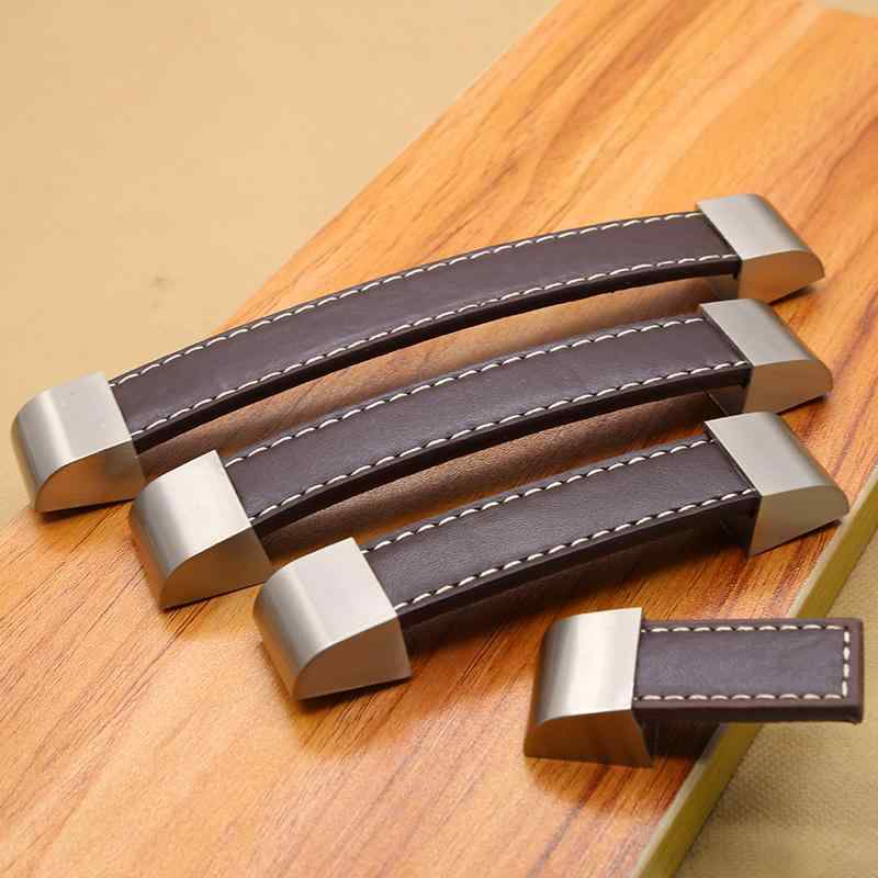 取っ手 子供用 北欧 モダン シンプル レザー 革製 亜鉛合金 ハンドル つまみ キャビネット 引き出し クローゼット 扉 家具 防衝突 厚手 ブラック ブラウン