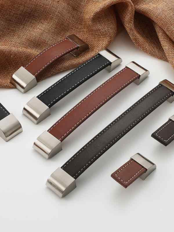 取っ手 ハンドル 北欧風 モダン ソフトレザー レザー調 シングルホール 1穴 亜鉛合金製 クローゼット 扉 引き出し キャビネット 戸棚 家具用 衝撃軽減 傷防止 コーヒー 黒 茶 ダークブラウン レッドブラウン