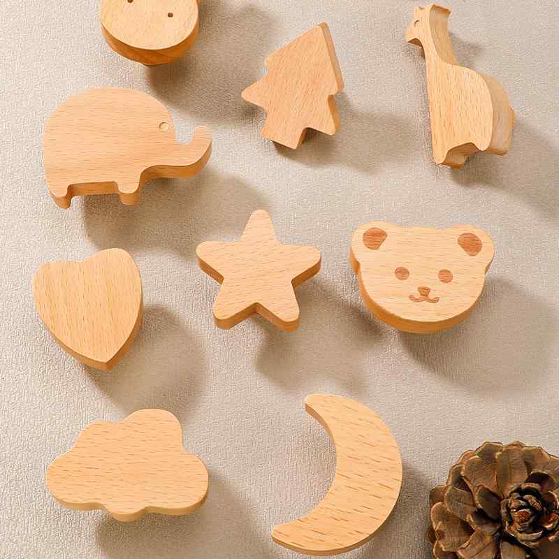 取っ手 女の子 子供部屋用 無垢材 木 ハンドル 木製つまみ キャラクター 動物モチーフ かわいい おしゃれ 北欧風 ナチュラル シングルホール ドアノブ 引き出し 扉 家具用