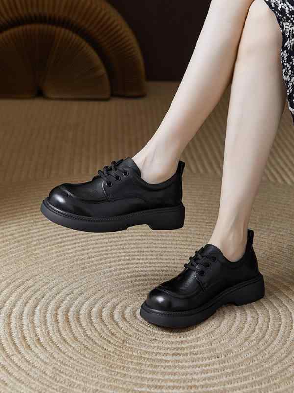 革靴 レディース カジュアル パンプス ブリティッシュ スタイル 本革 牛革 ラウンドトゥ レースアップ ..