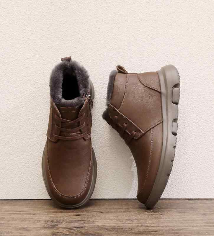 ブーツ メンズ 男性用 ムートン ウール一体 ショート丈 防寒 保温 スノーブーツ 冬 厚底 レースアップ カジュアル ラウンドトゥ