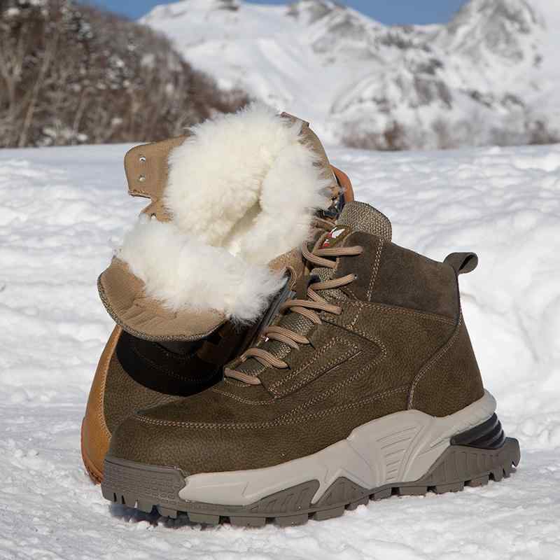 スノーブーツ メンズ 男性用 オイルドレザー リアルムートン ウールライニング 防寒 保温 防滑 厚底 シ..