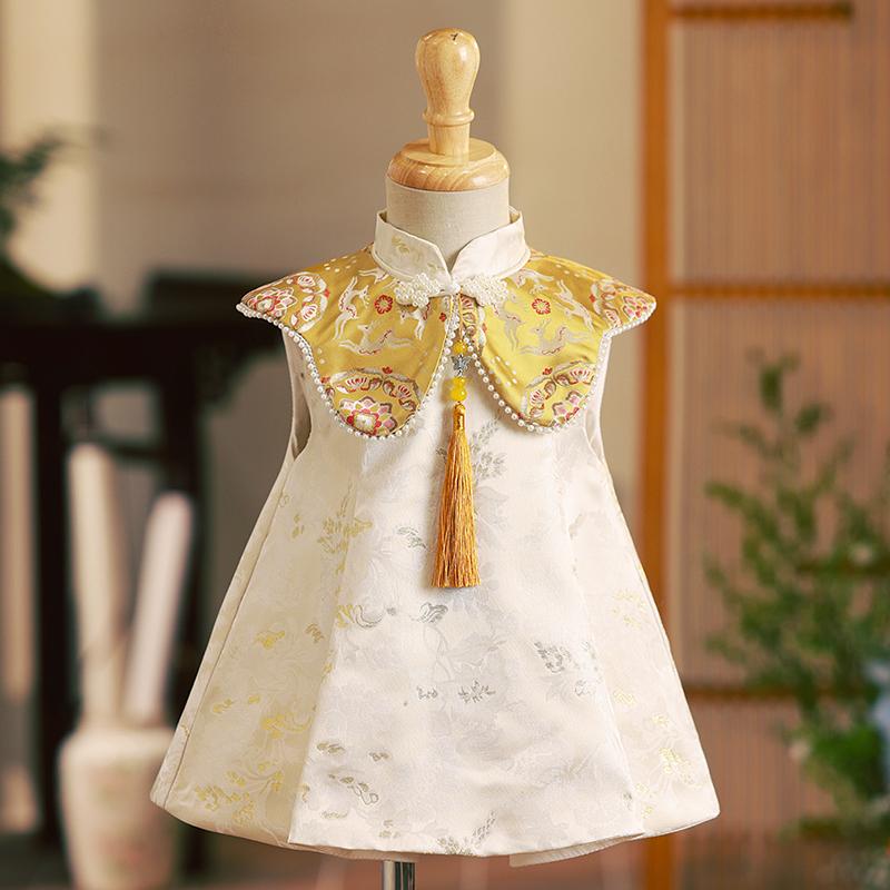 ワンピース 女の子 ベビー 赤ちゃん 1歳 誕生日 選び取り 記念日 お祝い チャイナドレス 中国風 唐装 セレモニードレス 祝い着 フォーマル ポリエステル コットン裏地 春夏秋