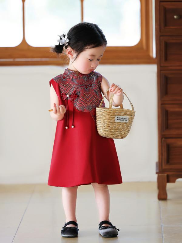 チャイナドレス ベビー キッズ 女の子 夏 赤 ネオチャイニーズスタイル 中国風 1歳 誕生日 選び取り セ..