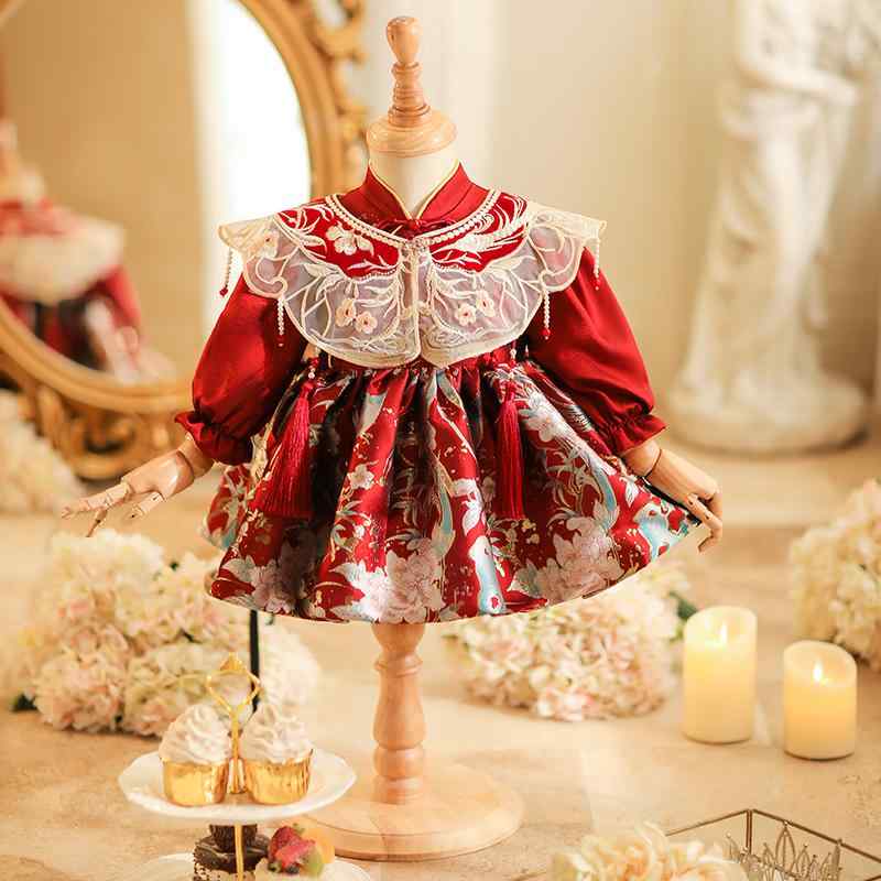 チャイナドレス 女の子 ベビー プリンセスドレス 中国風 刺繍 初誕生日 選び取り 礼服 晴れ着 誕生日パーティー お祝い 春秋 厚手 衣装