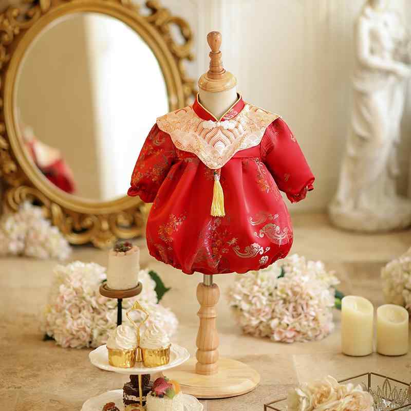 ロンパース ベビー 女の子 キッズ 長袖 チャイナドレス 唐装 百日祝い 誕生日 お食い初め 初節句 記念..