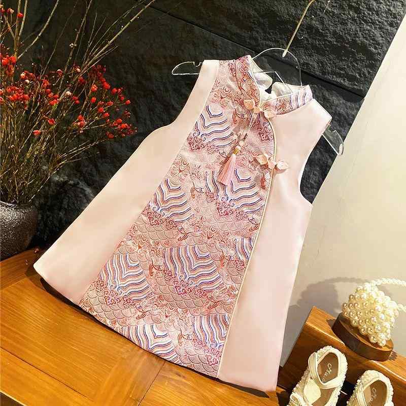 ワンピース 女の子 ベビー 1歳 誕生日 ファーストバースデー 春夏 ピンク チャイナドレス プリンセスドレス Aライン 刺繍 綿素材 通気性 中国風 ネオチャイニーズ 礼服