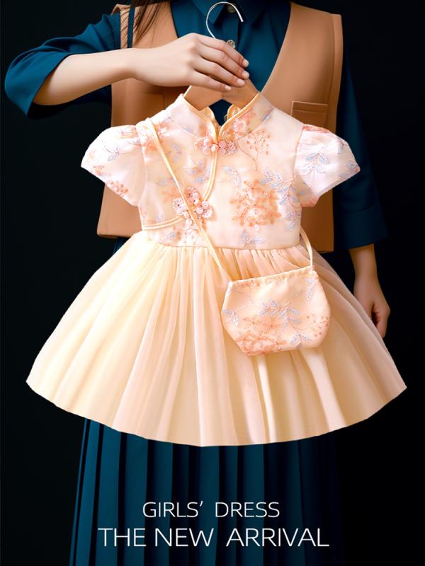 ワンピース ベビー 女の子 中国風 唐装 古風 プリンセスドレス フォーマル 礼服 イベント衣装 百日祝い 一歳誕生日 記念写真 お祝い 薄手 涼しい 快適 ポリエステル 綿 Aライン ゆったり 夏