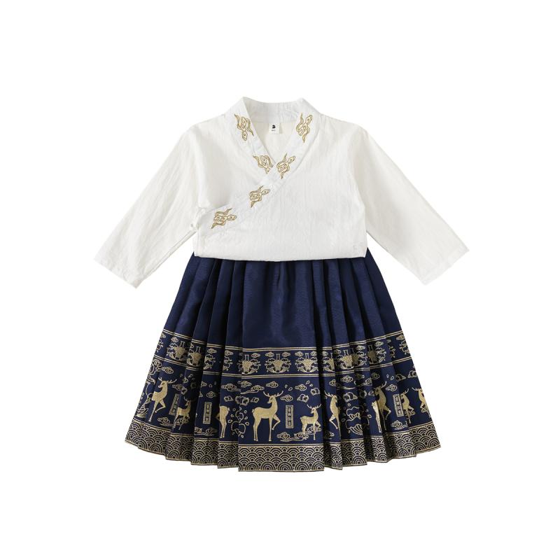 子供服 女の子 ベビー 漢服 唐装 馬面裙 袴風 ドレス ワンピース 秋冬 中国風 初誕生日 お祝い 旧正月 ..