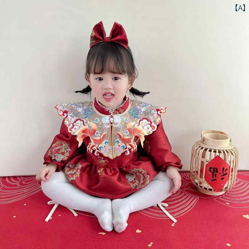 ロンパース 女の子 ベビー 初誕生日 百日祝い 誕生日 セレモニー 選び取り 中国風 チャイナ服 唐装 フォーマルドレス 祝い着 カバーオール ポリエステル 長袖 春夏
