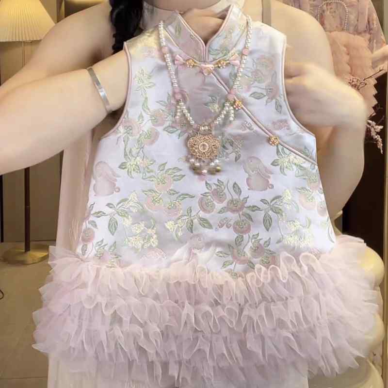 ワンピース 女の子 ベビー キッズ 新チャイナ プリンセスドレス 漢服 チャイナドレス 刺しゅう 綿混紡 ..