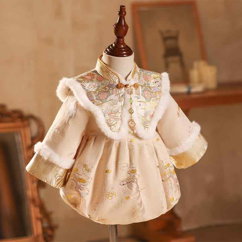 ロンパース 女の子 ベビー 唐装 チャイナ風 一歳誕生日 ファーストバースデー 祝い着 冬 裏起毛 フリー..