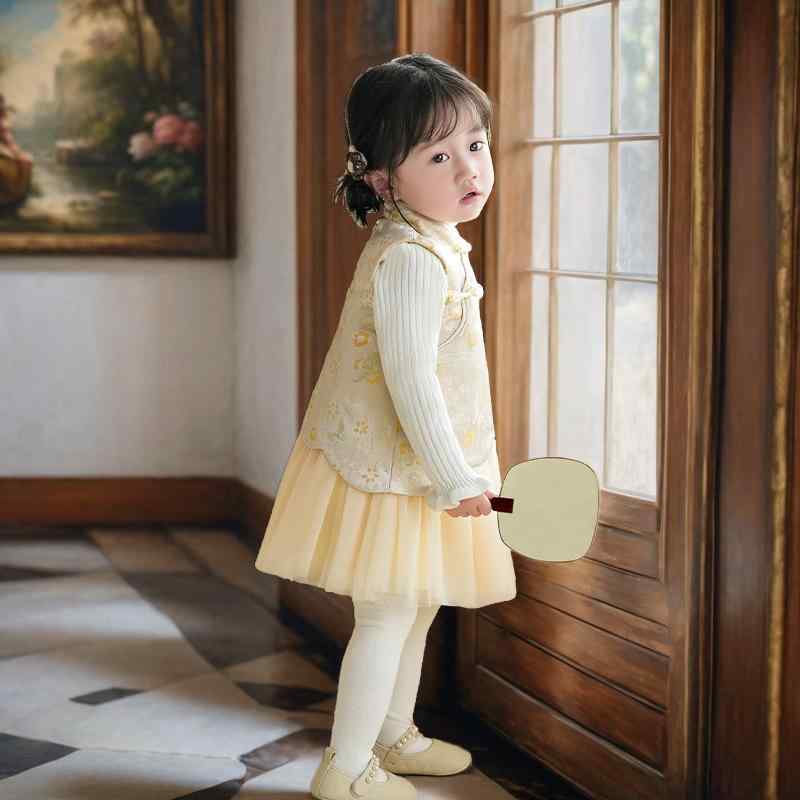 ワンピース 女の子 ベビー キッズ 秋冬 厚手 中国風 唐装 漢服 ベスト プリンセスドレス お正月 年末年..