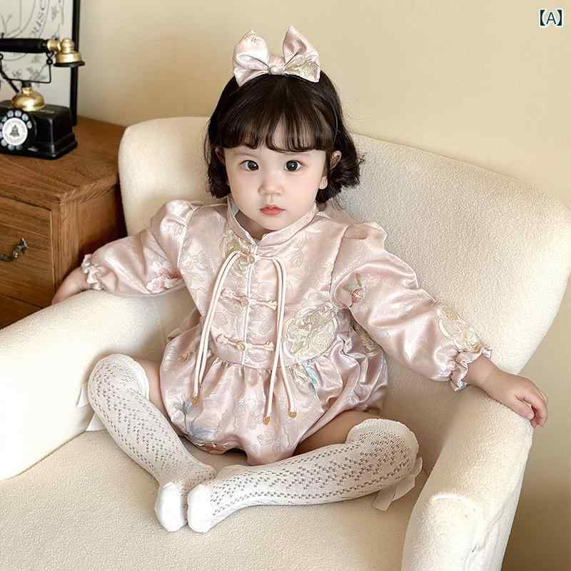 ドレス 女の子 ベビー服 ピンク チャイナ風 プリンセス 刺繍 春夏 長袖 フォーマル セレモニー 1歳 誕生日 百日祝い 選び取り お宮参り 綿裏地 上品 かわいい ポリエステル混