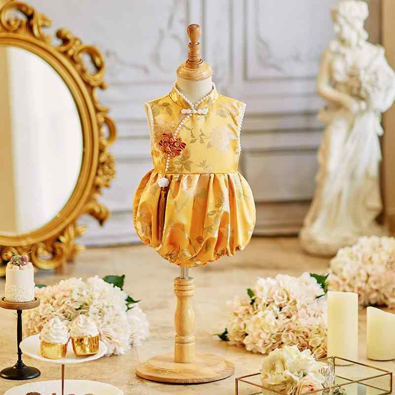 ワンピース ベビー 女の子 ファーストバースデー 1歳 誕生日 選び取り お祝い 晴れ着 セレモニー チャイナドレス 中華風 薄手 ノースリーブ ゴールド 春夏