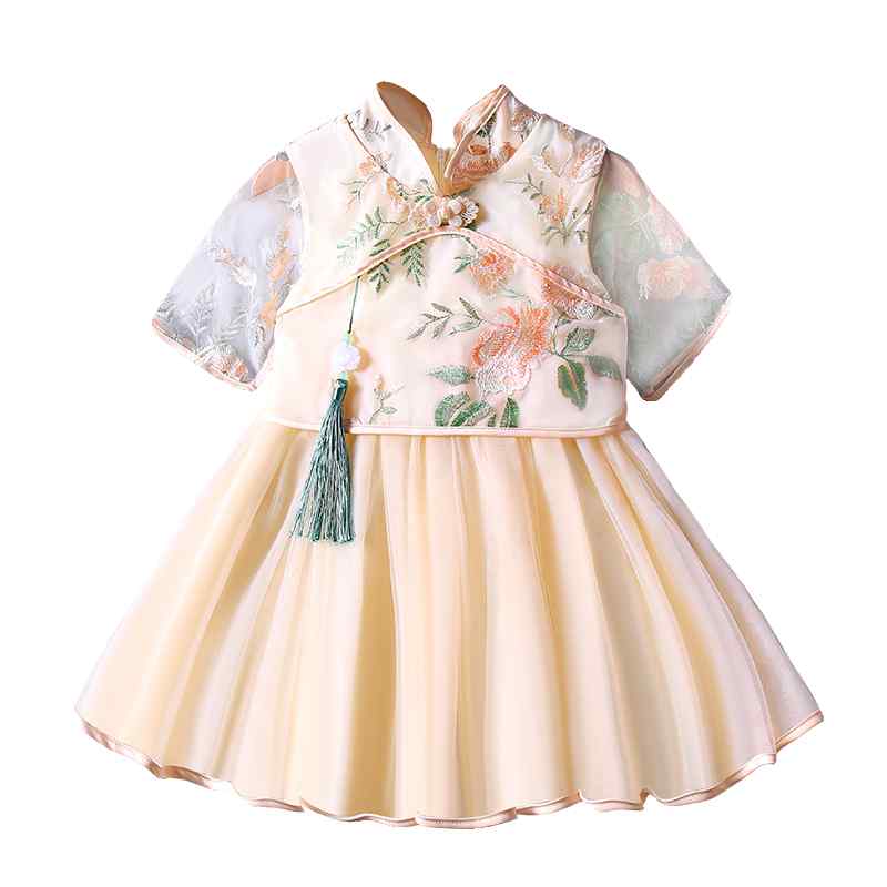 ワンピース ベビー キッズ 女の子 チャイナドレス プリンセス風 漢服 礼服 セレモニー 半袖 春夏 花柄 ..