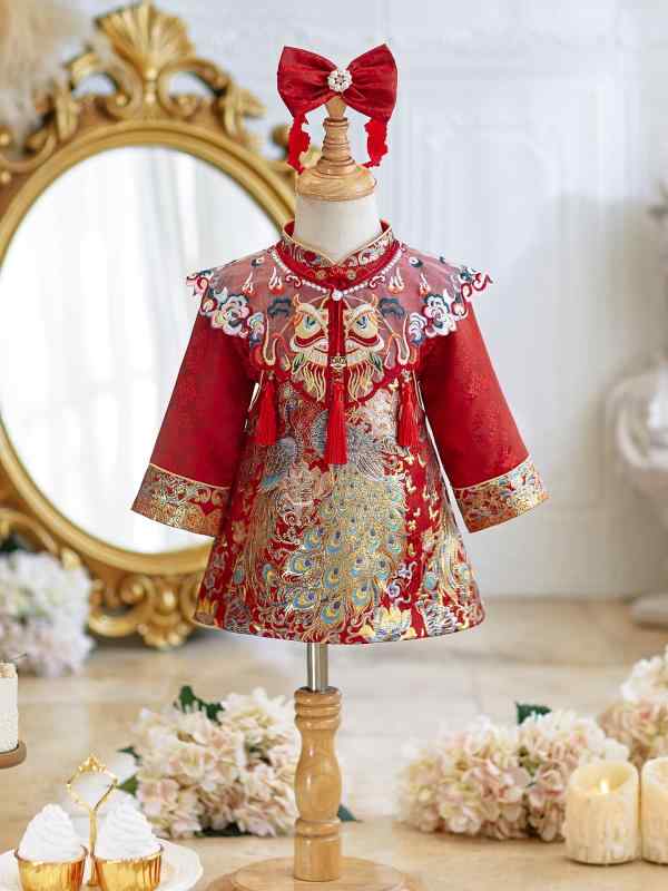 ベビー 女の子 チャイナドレス ワンピース セレモニー 衣装 フォーマル 祝着 中華風 唐装 赤 一歳誕生日 百日祝い 選び取り お祝い 縁起の良い