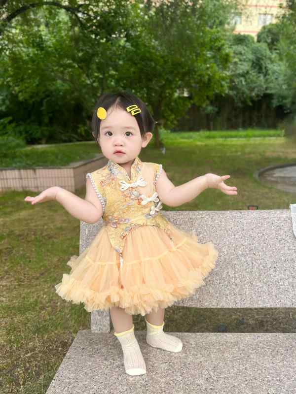 ワンピース 女の子 ベビー 中国風 ネオチャイニーズ チュール チュチュドレス ふんわり ボリューム 盤扣 1歳 誕生日 バースデー フォーマル パーティー セレモニー 春夏