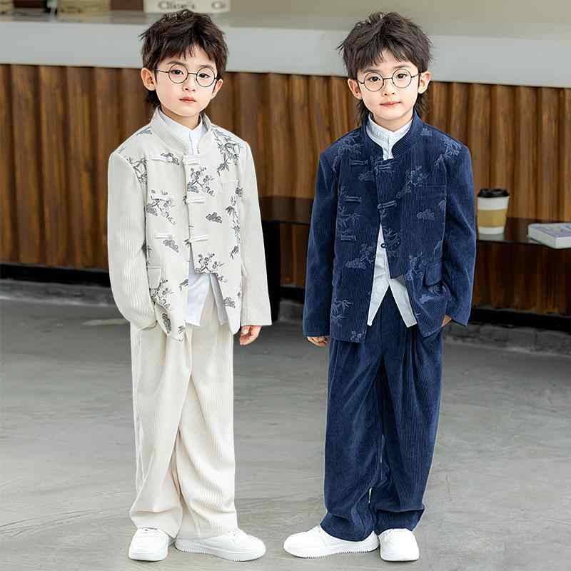 キッズ 男の子 スーツ セットアップ 中国風 レトロ 漢服風 唐装風 中山装風 フォーマルウェア 発表会 ..