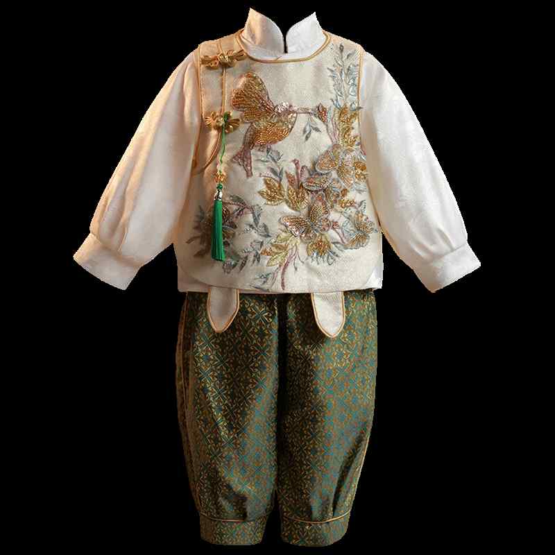 唐装 チャイナ服 男児 ベビーウェア 周年祝い 選び取り 誕生日 セレモニー 長袖 セットアップ 薄手 コ..