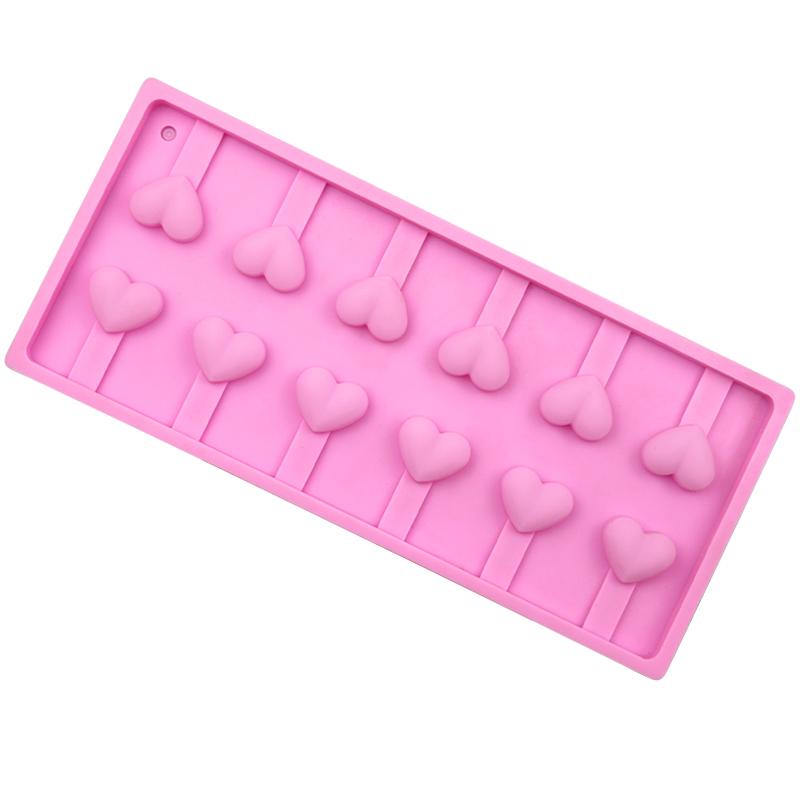 製菓型 12連 ハート シリコン ロリポップ チョコ型 ミルクバースティック 手作りお菓子 バレンタイン 誕生日 パーティー ロマンチック 柔らかい 取り出しやすい 耐熱性 棒付き ピンク おしゃれ