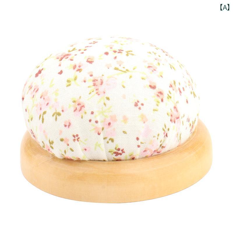 ピンクッション かわいい 裁縫 手芸 針山 半円型 小さめ 台座 ベース 布 木製 カントリー風 小花柄 ソーイング ツール 道具 実用 小物 セット
