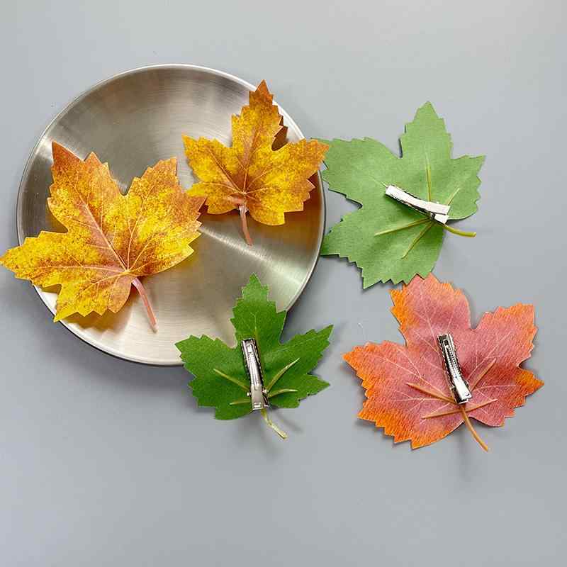 ヘアクリップ おしゃれ レディース 大人 キッズ フェイク リーフ 楓 もみじ ユニーク 個性的 前髪 サイ..