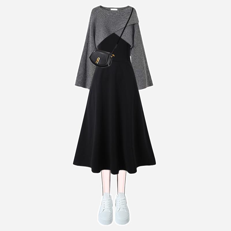 セットアップ レディース ニット セーター 長袖 ジャンパースカート ロングワンピース Aライン ハイウ..