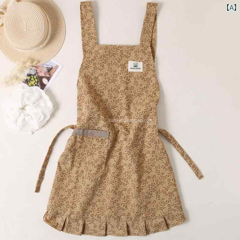 エプロン レディース 女性用 韓国 レトロ 田園風 カントリー調 小花柄 二層式 防汚加工 キッチン 料理..