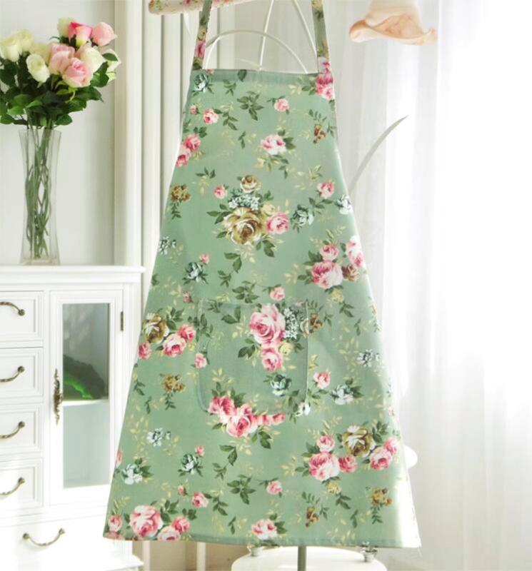 Gingham Aprons - エプロン レディース 韓国 おしゃれ かわいい 小花柄 綿 キャンバス 防汚 家事 掃除 キッチン 料理 作業着 前掛け アームカバー付き 田園風 ミリタリーグリーン