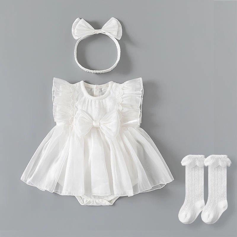 ベビー 女の子 ワンピース ドレス ロンパース ノースリーブ 薄手 プリンセス風 新生児 お宮参り お食い..