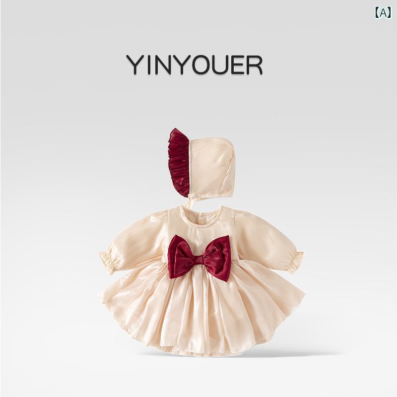 ベビー服 女の子 ロンパース ドレス セットアップ 新生児 0歳 1歳 お祝い 記念日 フォーマル プリンセス セレモニー 記念撮影 長袖 ポリエステル 吸湿速乾 接触冷感 通気性 春夏 グレー ワインレッド